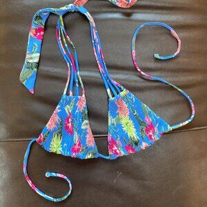 Tori Praver blue floral strappy triangle bikini top